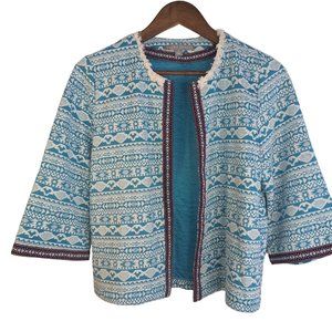 Valerie Stevens Tribal Aztec Print Open Front Boho Cardigan 3/4 sleeves sz M